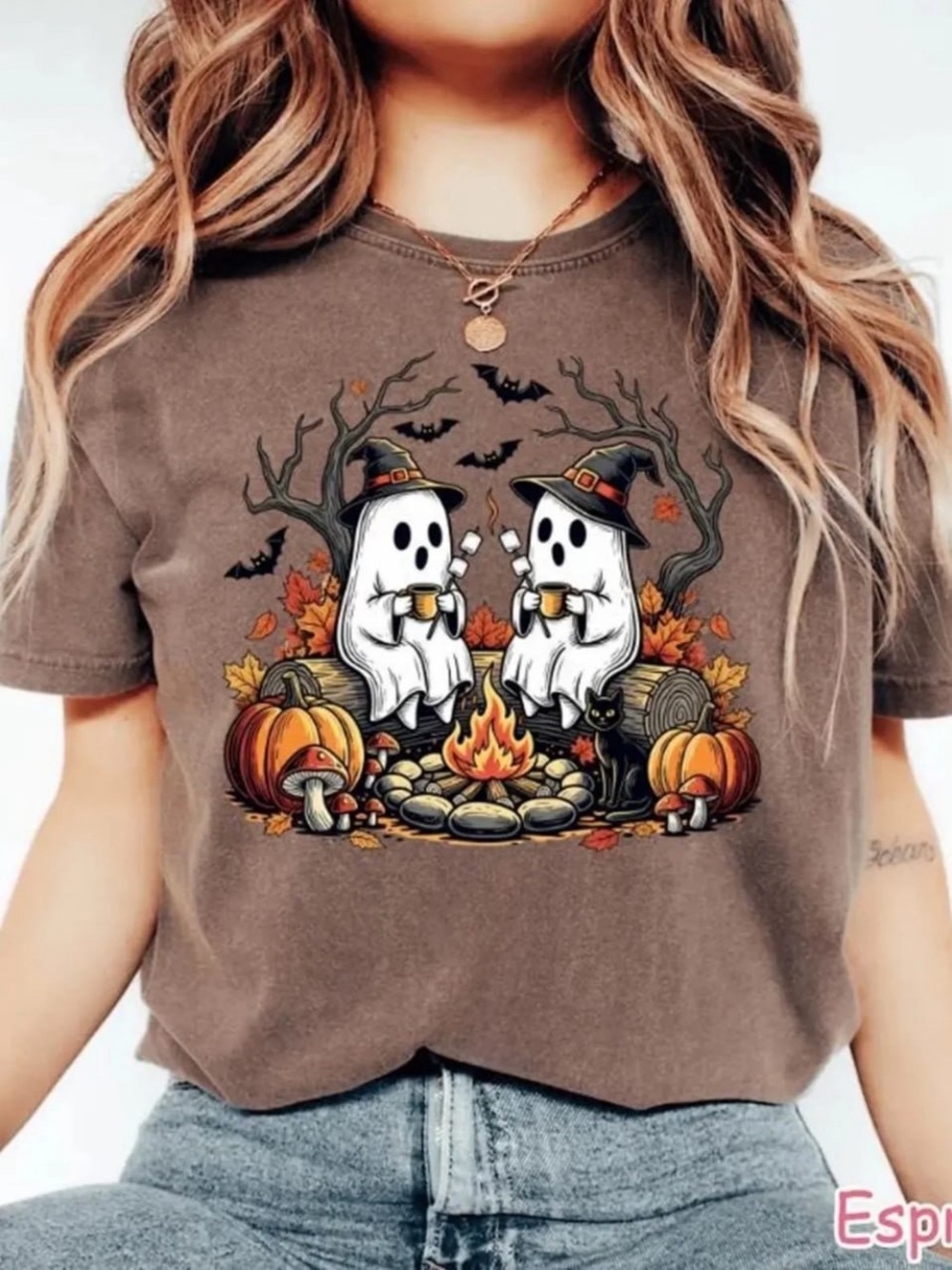Comfort Colors Espresso Halloween Ghosts Campfire Graphic Tee